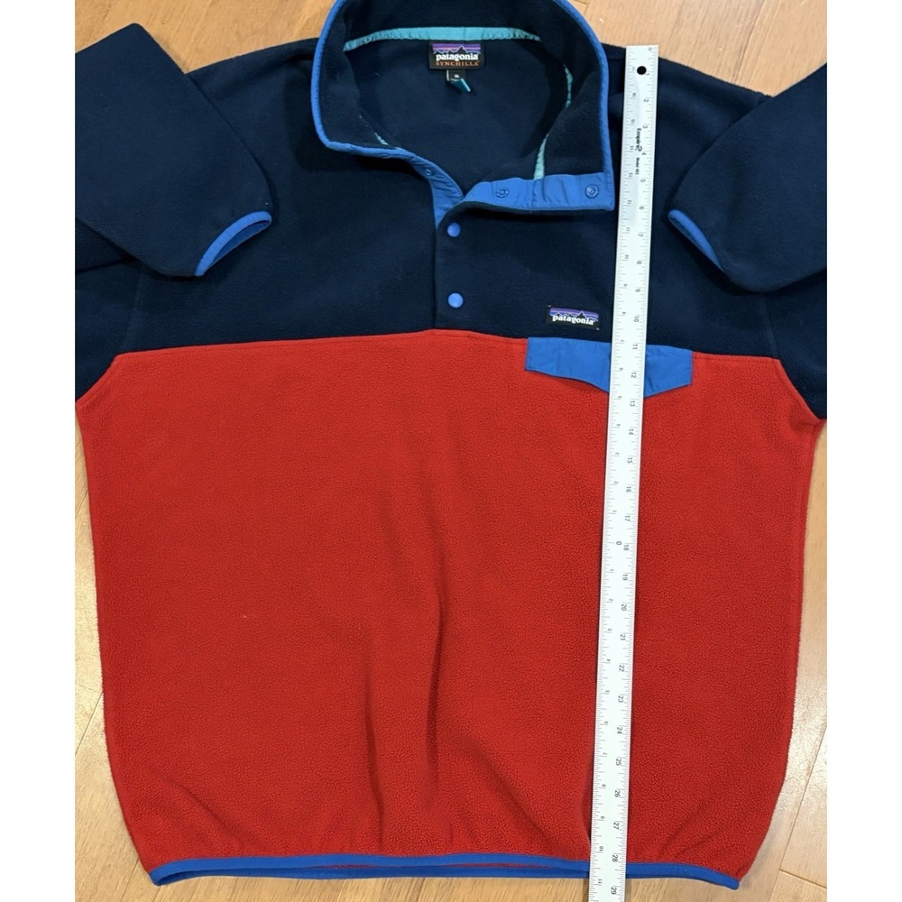 Patagonia Synchilla Men's Red and Blue PULLOVER FLEECE SNAP SWEATER SZ XL EUC - Picture 6 of 7